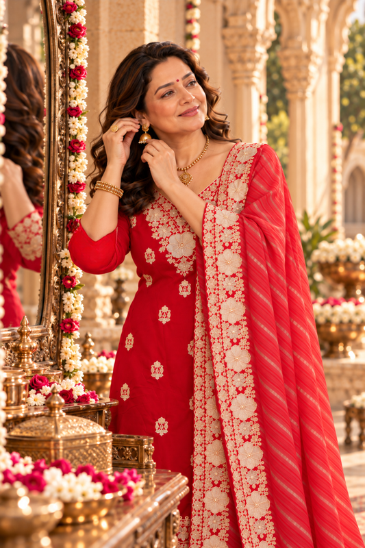 Surkh Laal Suit Set With Zari Embroidery