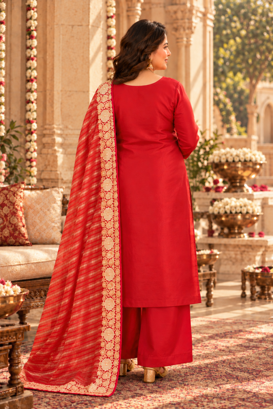 Surkh Laal Suit Set With Zari Embroidery