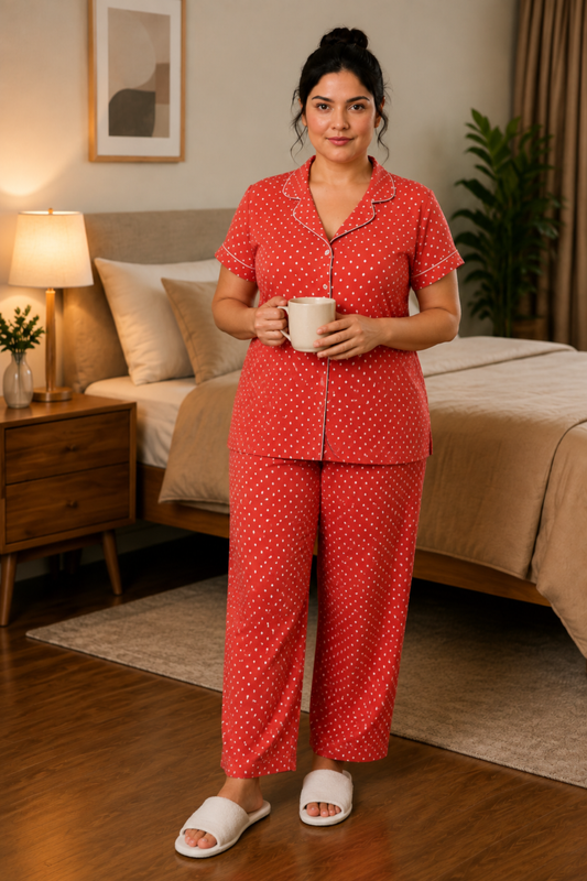 Tangy Orange Polka Night Suit