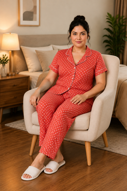 Tangy Orange Polka Night Suit