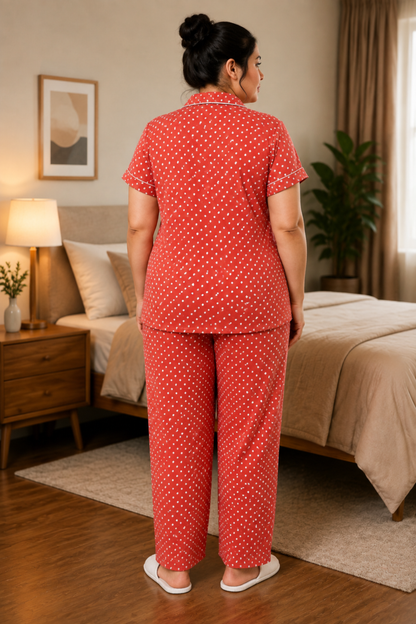 Tangy Orange Polka Night Suit