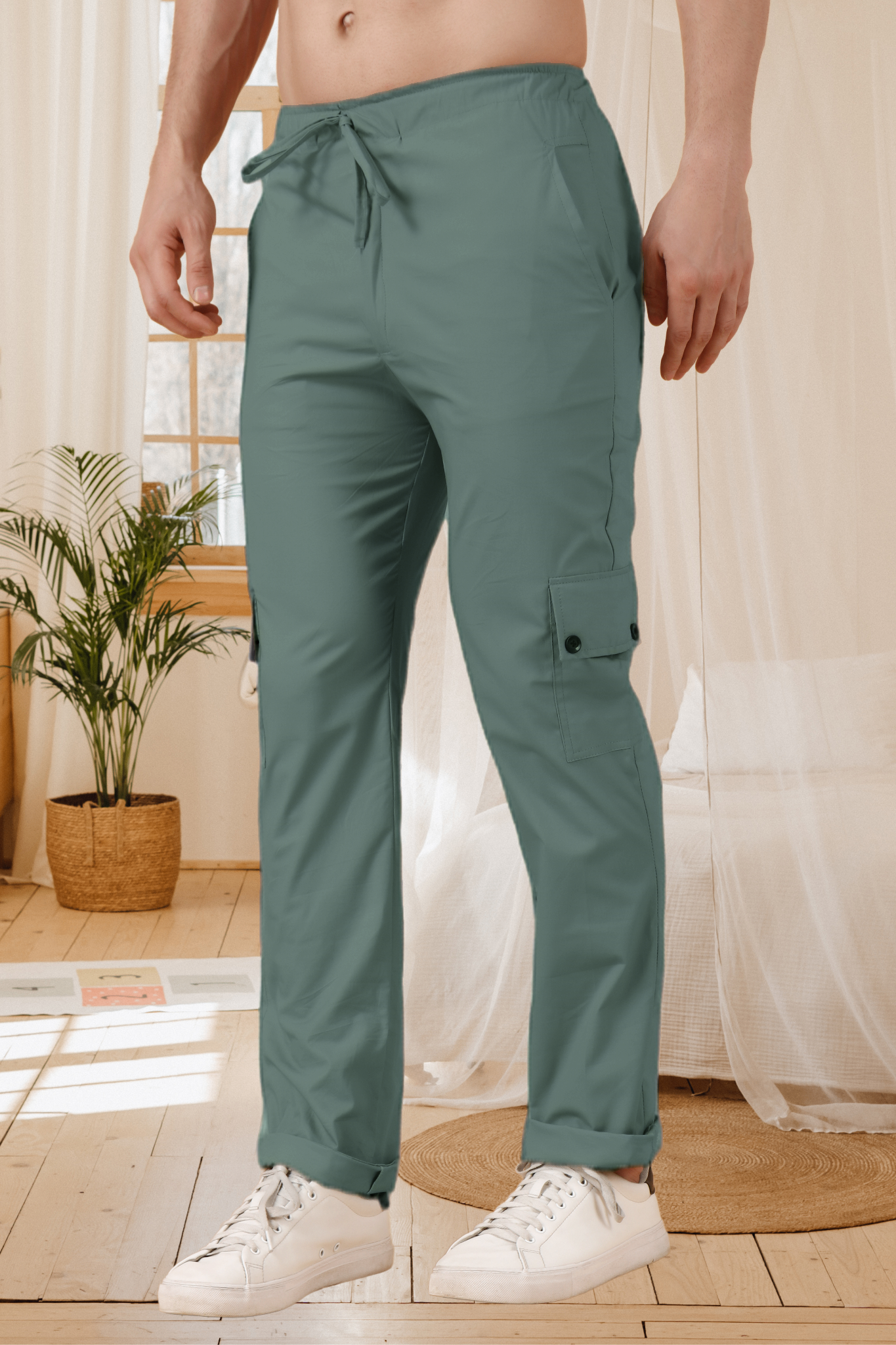 Greyish Green Stretch Cargo Pants