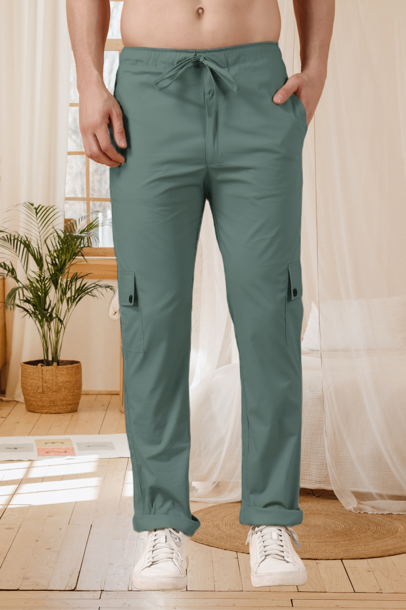 Greyish Green Stretch Cargo Pants