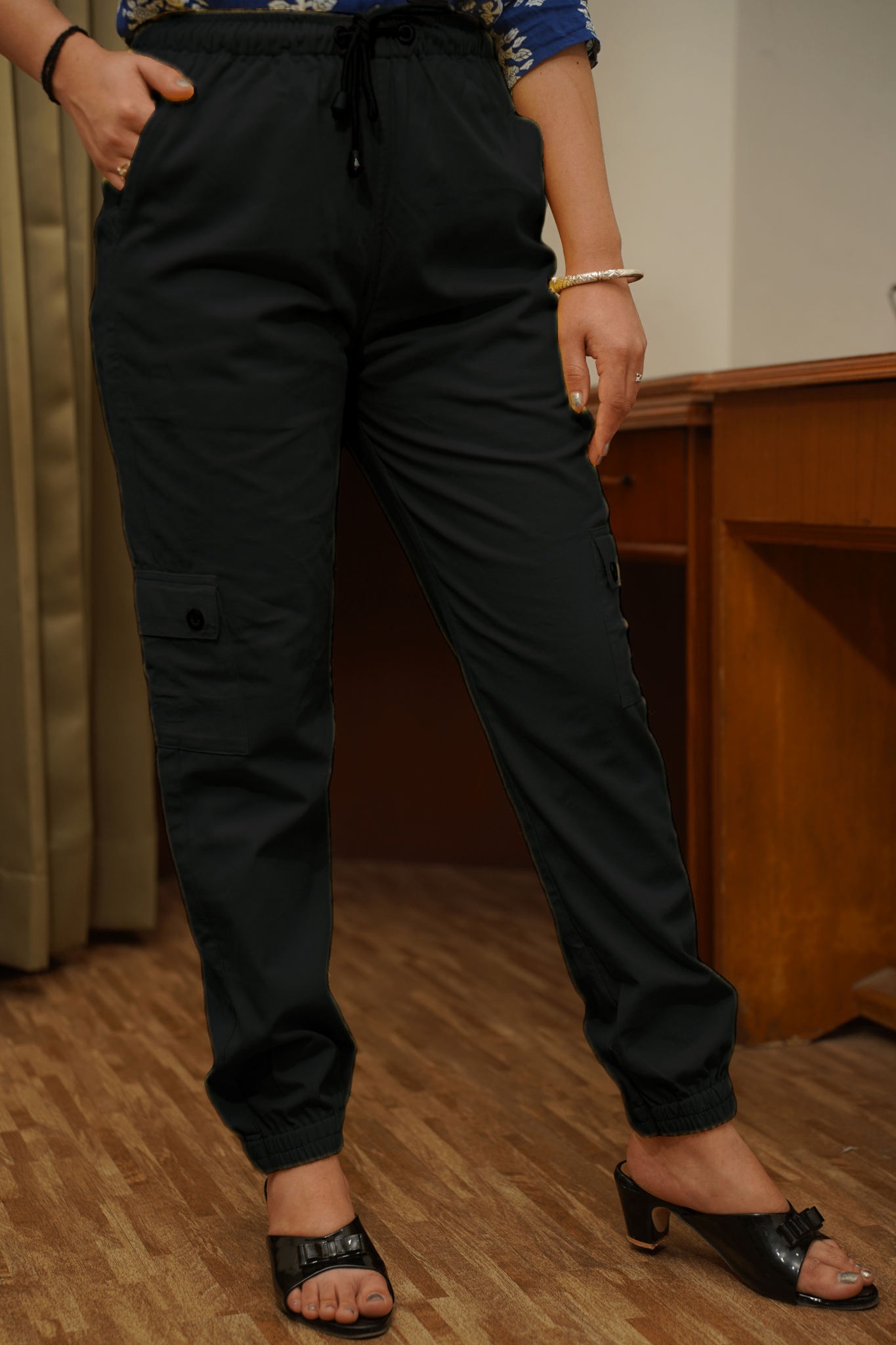 Black Cotton Cargo Pants
