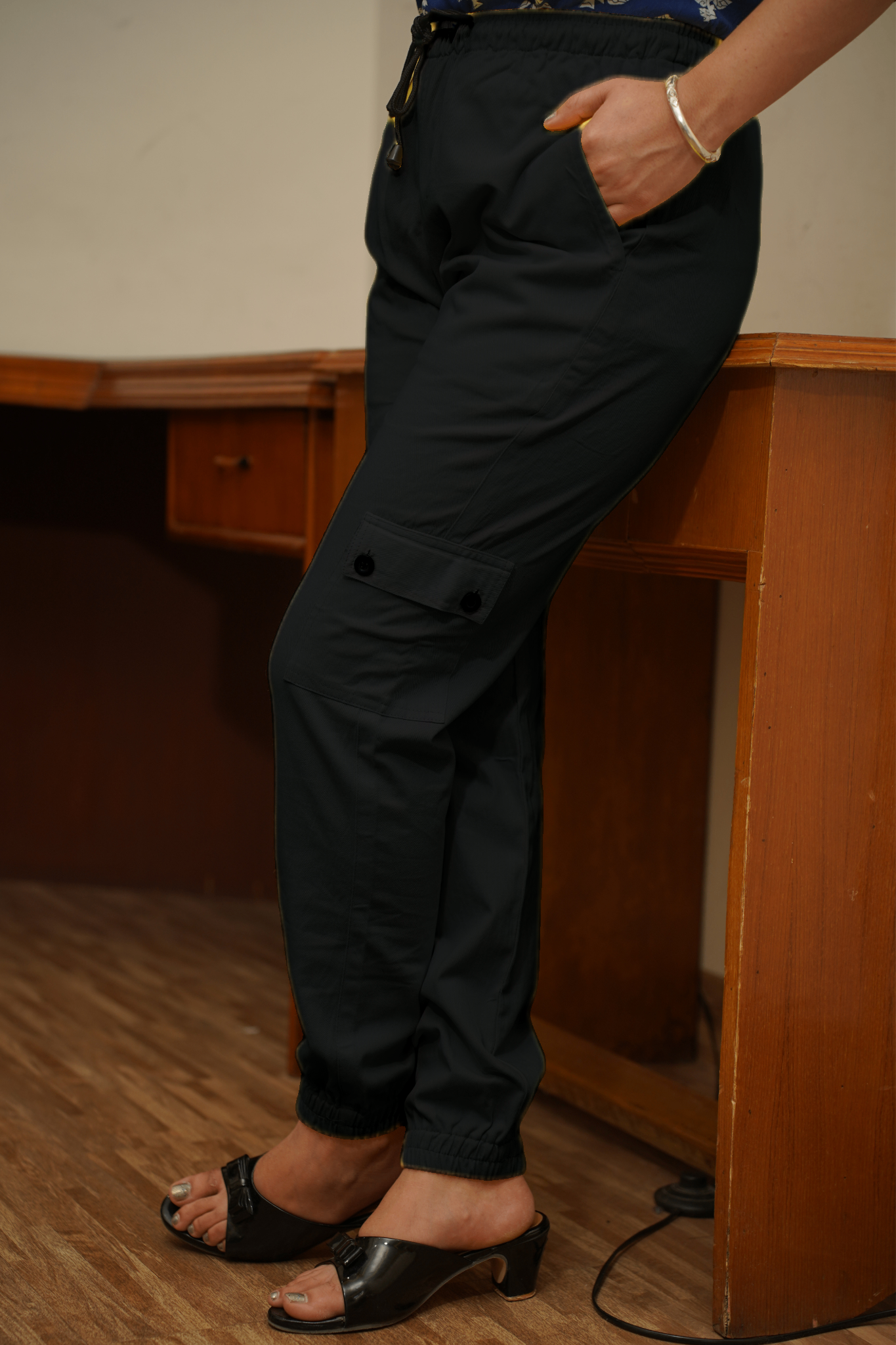 Black Cotton Cargo Pants