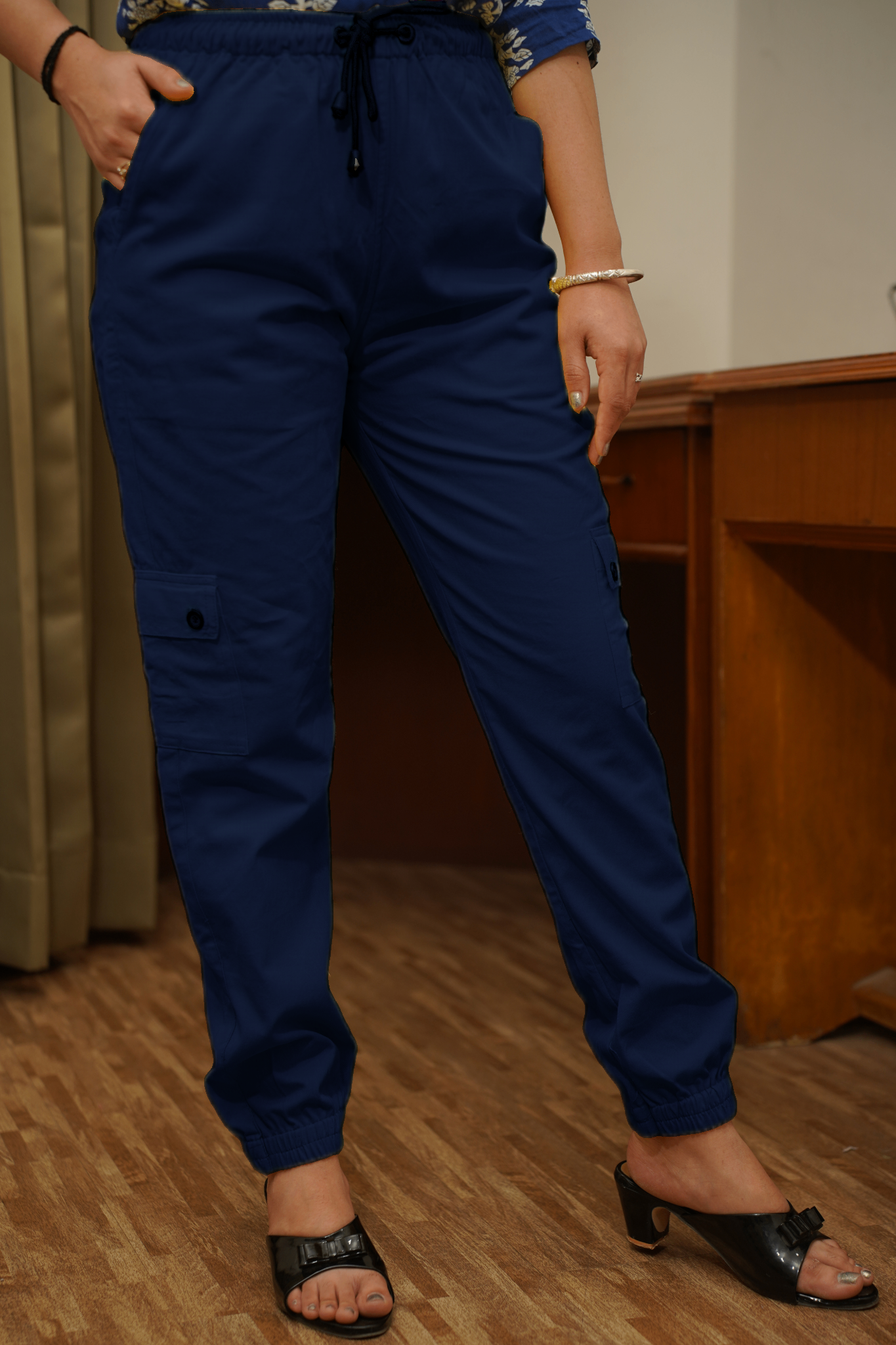 Navy Blue Cotton Cargo Pants