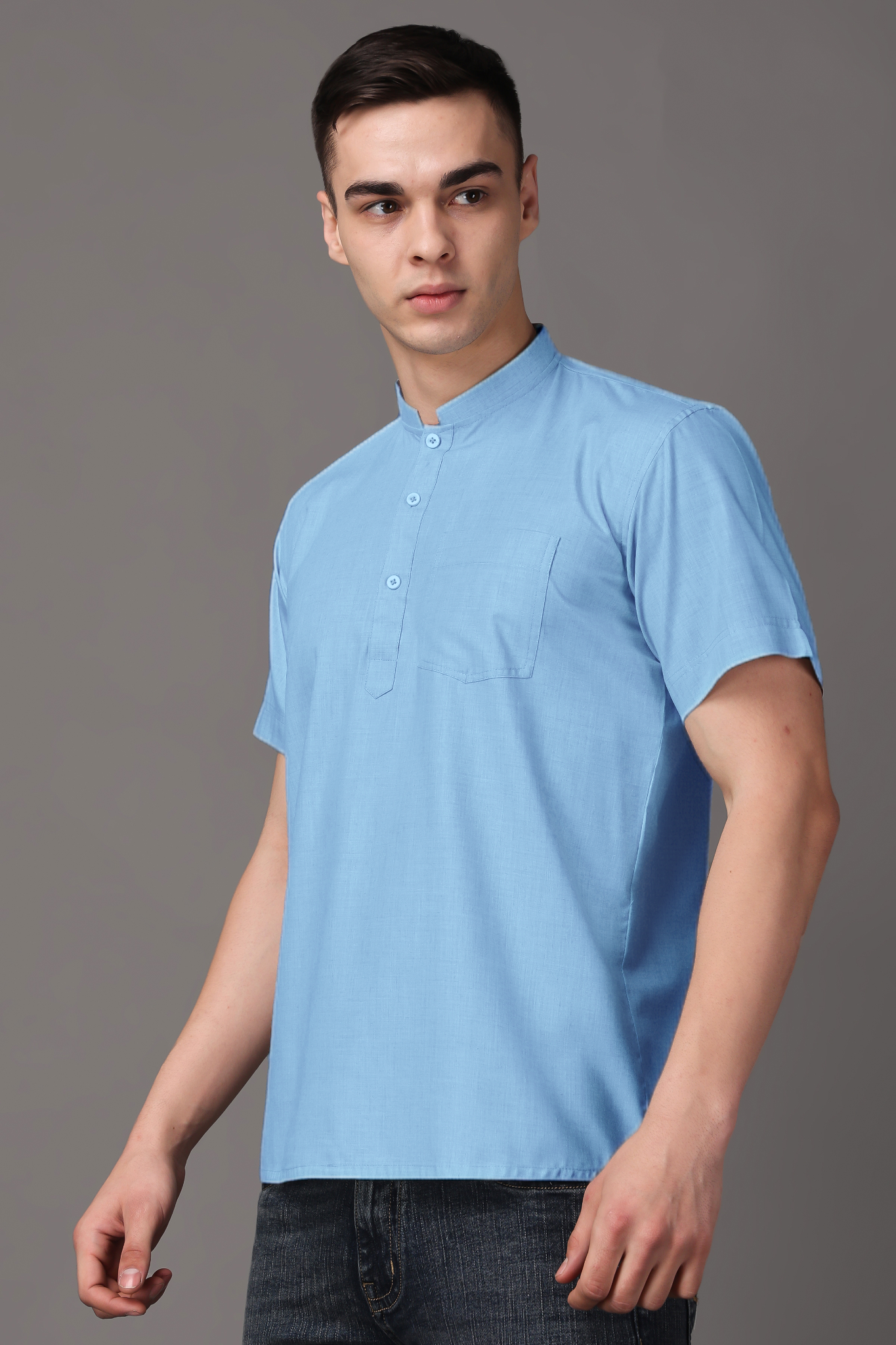 Sky Blue Cotton Short Kurta