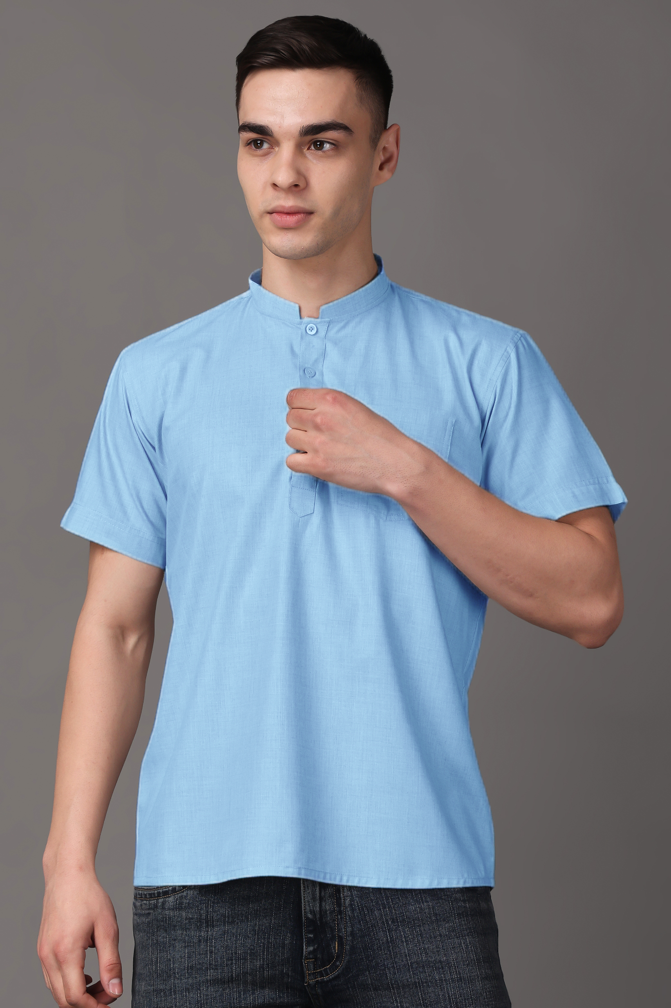 Sky Blue Cotton Short Kurta