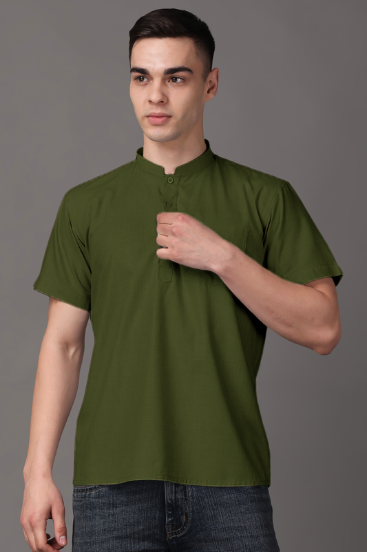 Mehendi Cotton Short Kurta