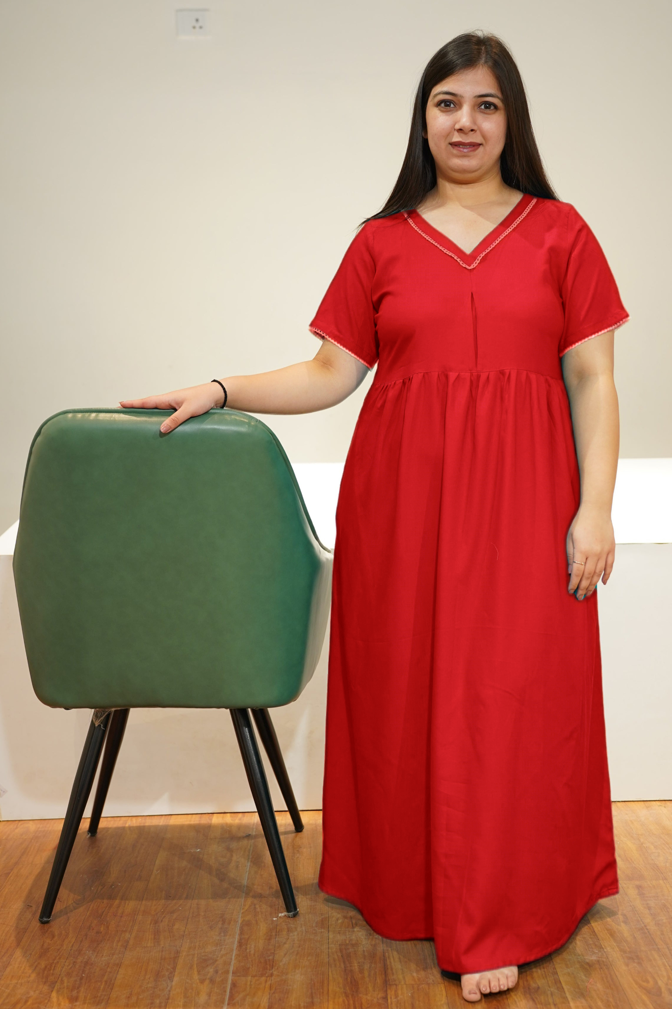 Solid Red Rayon Night Gown