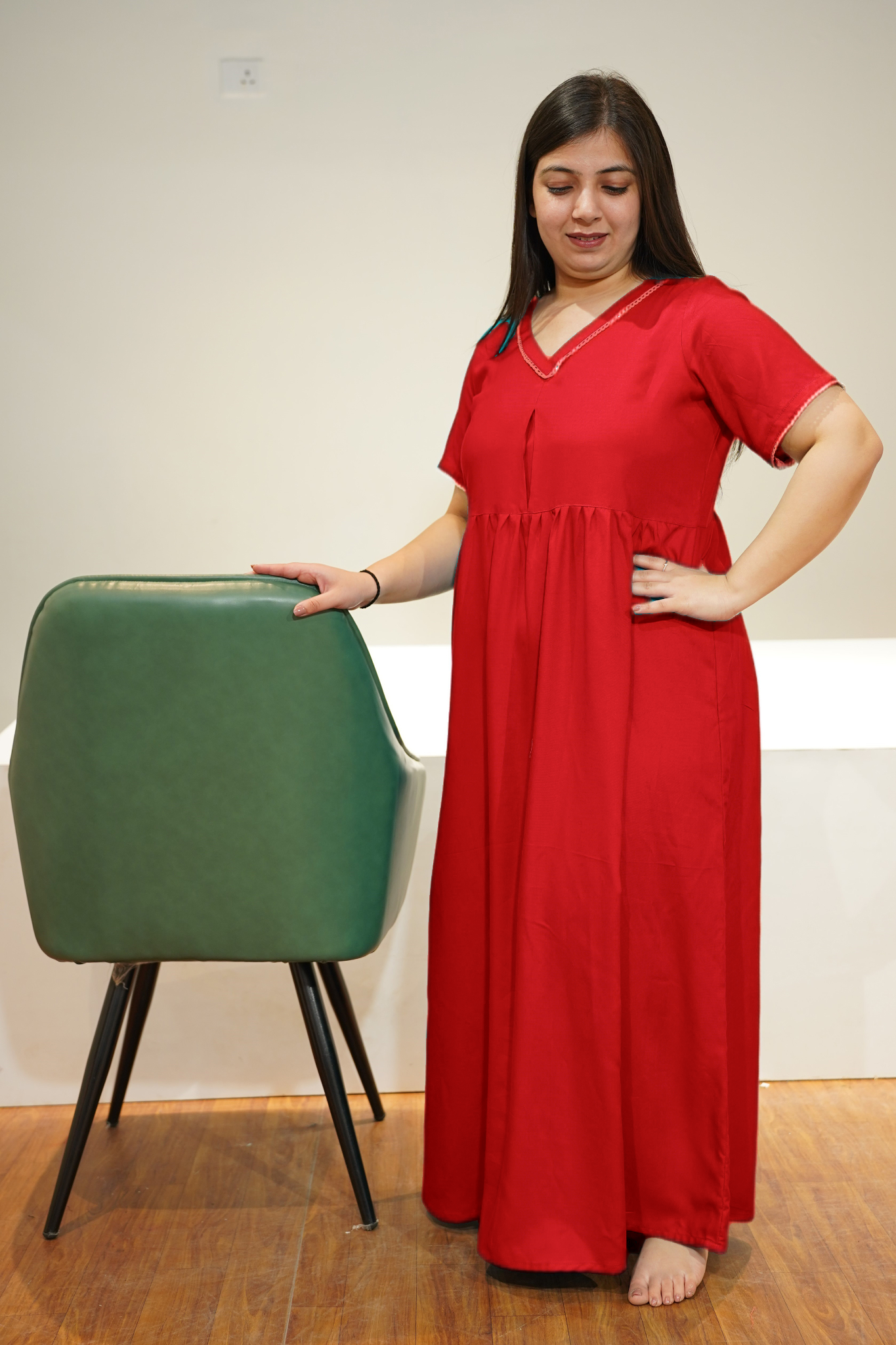 Solid Red Rayon Night Gown