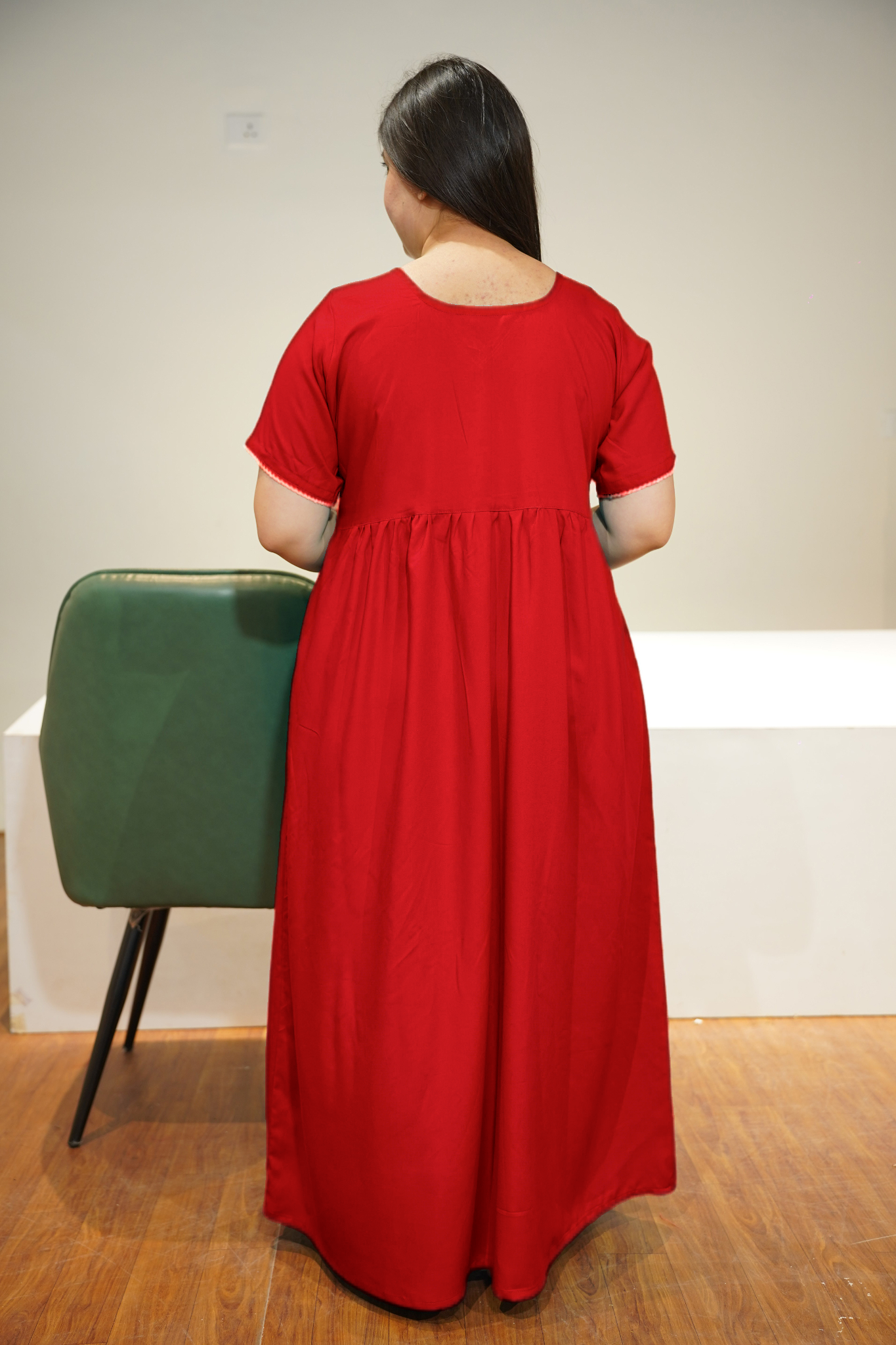 Solid Red Rayon Night Gown