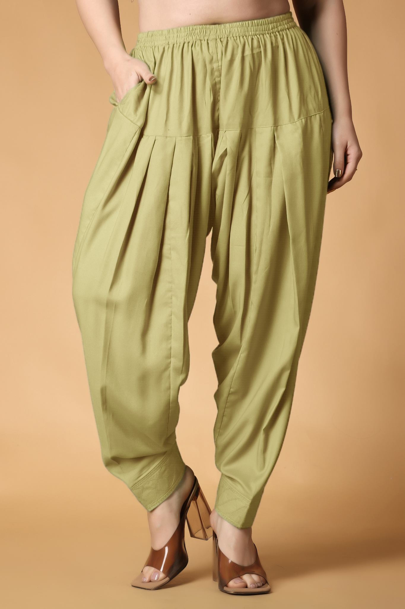 Light Beige Rayon Pleated Salwar