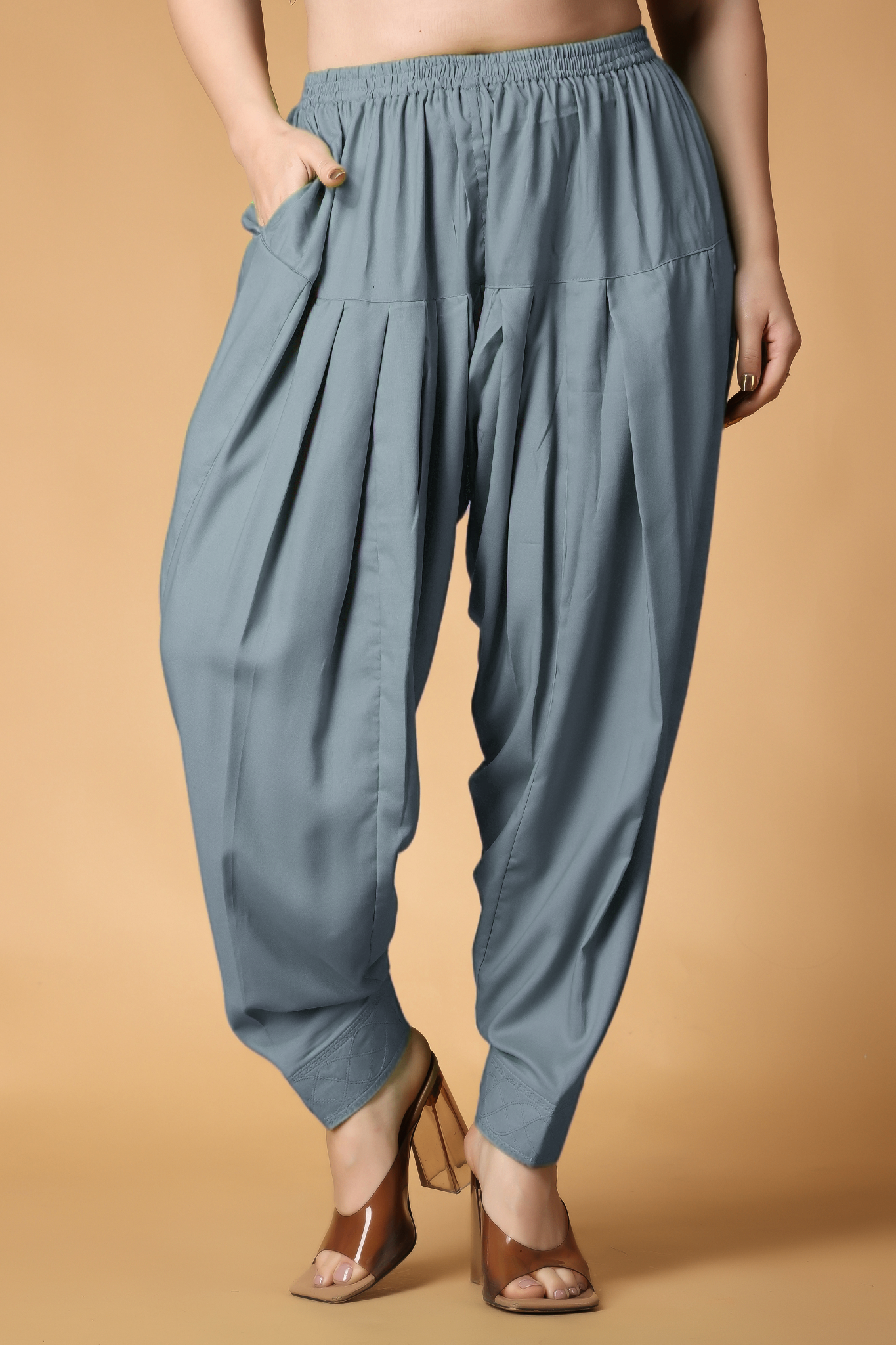 Light Grey Pleated Rayon Salwar