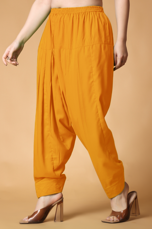 Dark Mustard Pleated Cotton Salwar