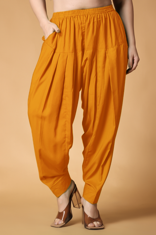 Dark Mustard Pleated Cotton Salwar