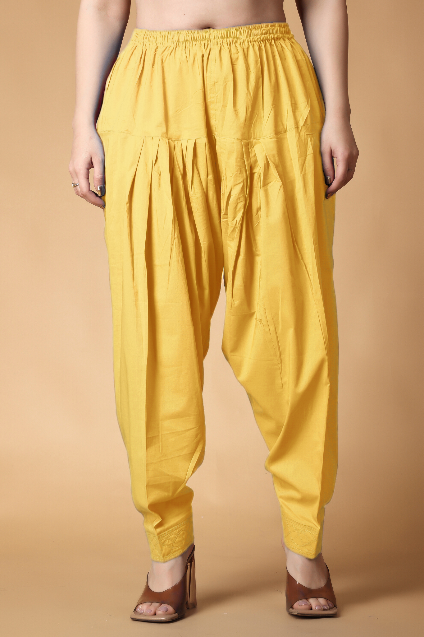 Light Yellow Pleated Cotton Salwar