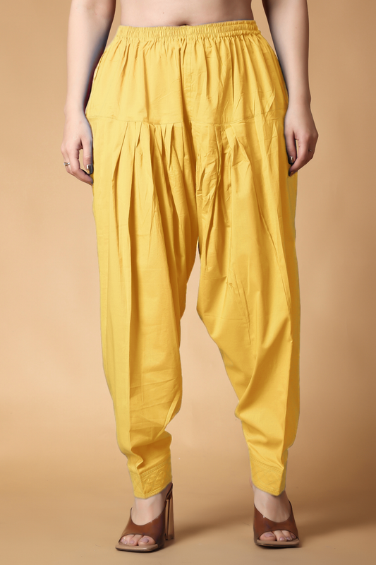 Light Yellow Pleated Cotton Salwar