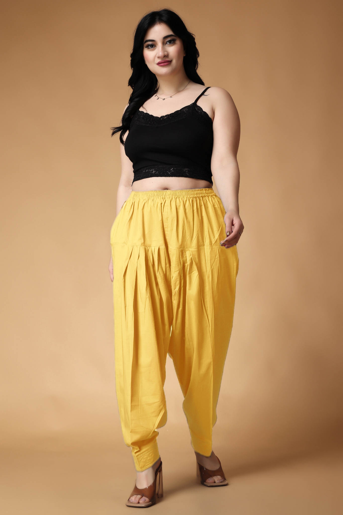 Light Yellow Pleated Cotton Salwar