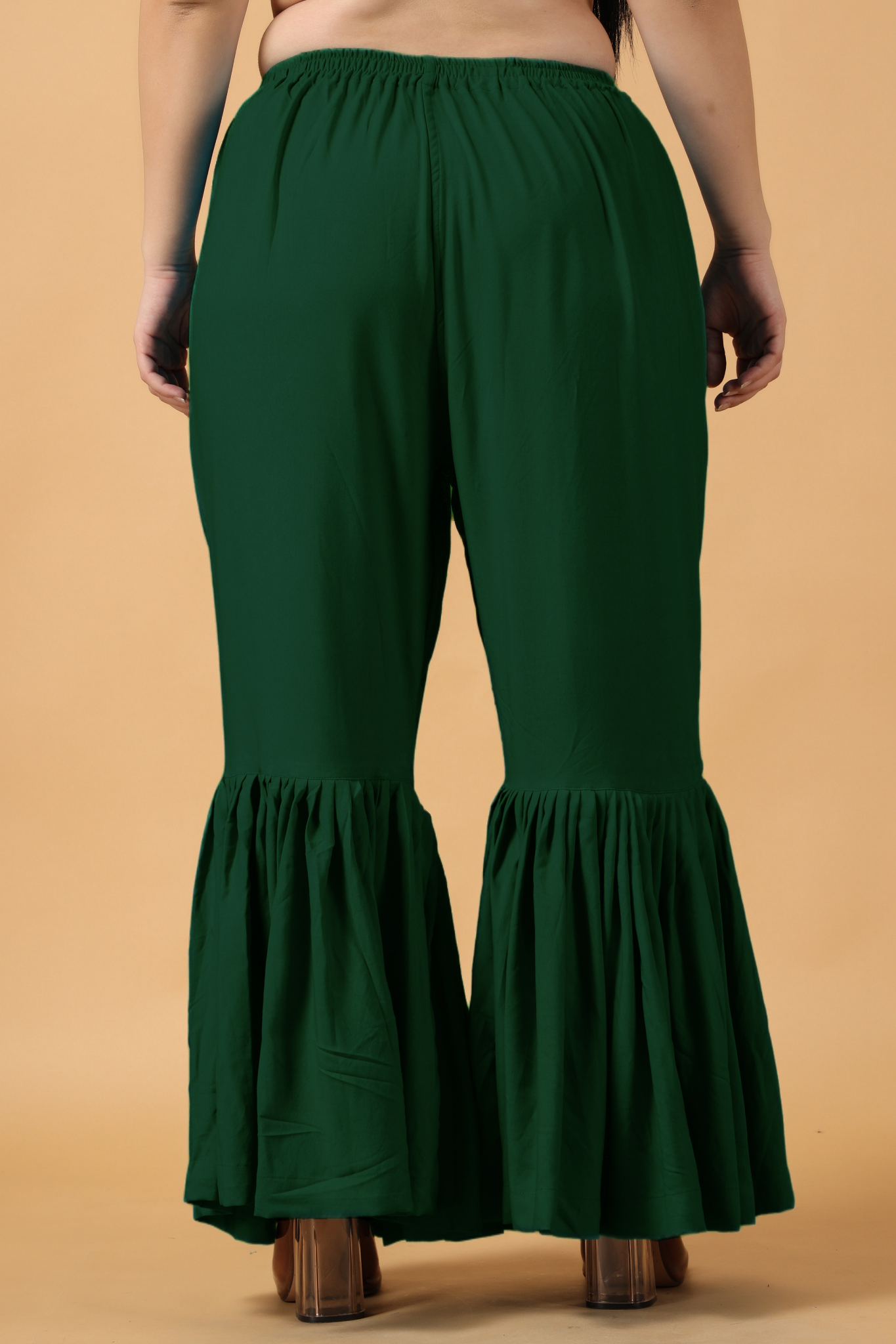 Bottle Green Ruffled Rayon Palazzo