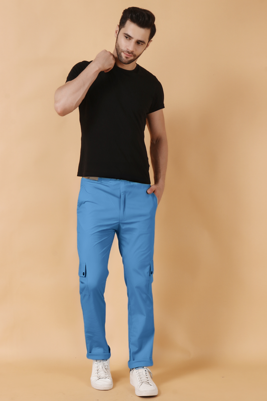Buy Plus Size ​Cobalt Blue Stretch Cargo Pants At Apella | Sizes XS to 10 XL | India | Free Delivery | Customized