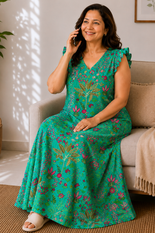 Green Canopy Rayon Night Gown