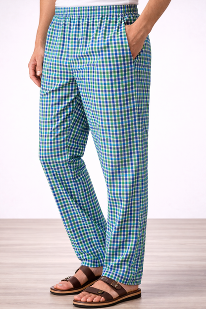 Teal Checked Poplin Cotton Pajama