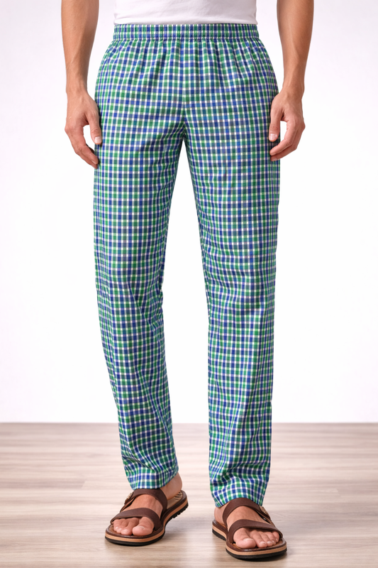 Teal Checked Poplin Cotton Pajama