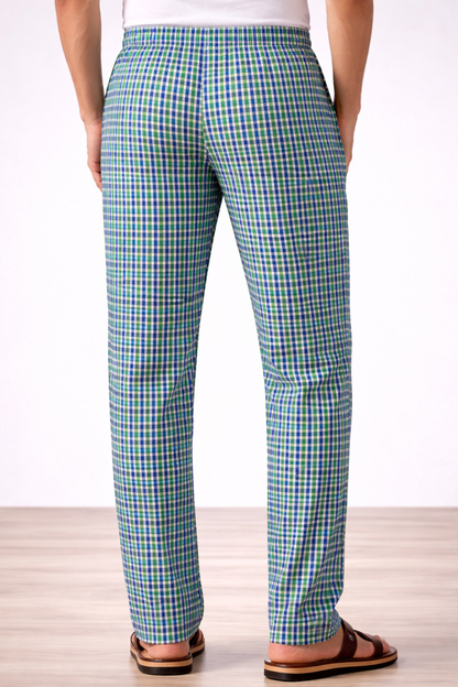 Teal Checked Poplin Cotton Pajama
