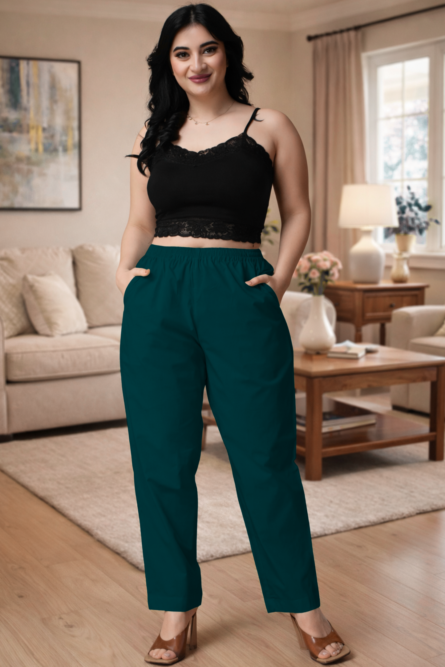 Teal Green Cotton Kurti Pant