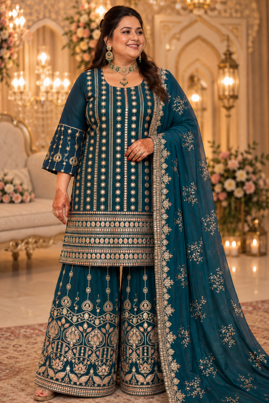 Teal Majesty Embroidered Georgette Suit