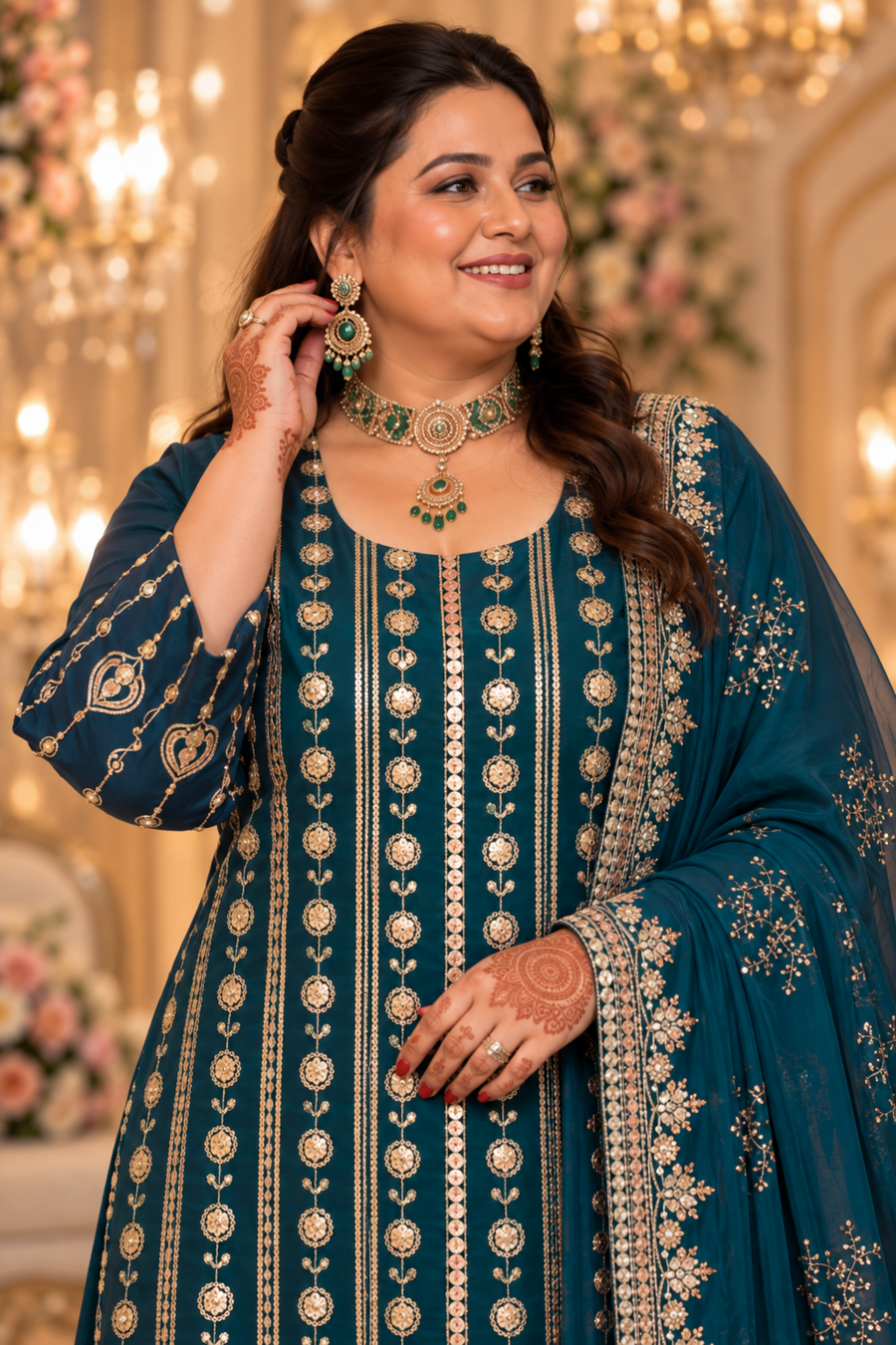 Teal Majesty Embroidered Georgette Suit