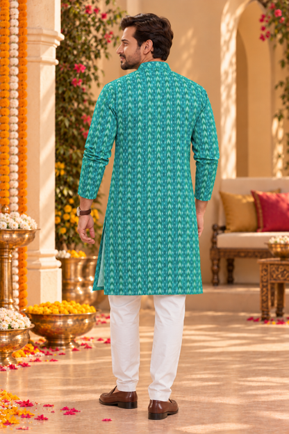 Teal Majesty Foiled Festive Kurta