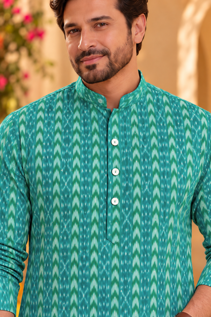 Teal Majesty Foiled Festive Kurta