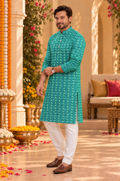 Teal Majesty Foiled Festive Kurta