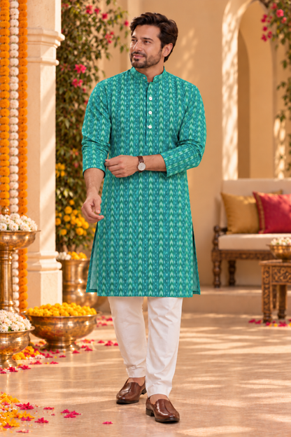 Teal Majesty Foiled Festive Kurta