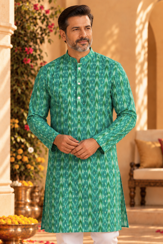 Teal Majesty Foiled Festive Kurta