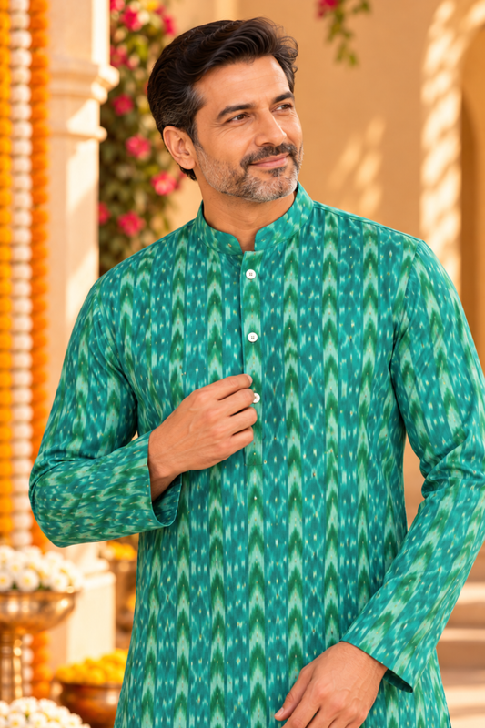 Teal Majesty Foiled Festive Kurta