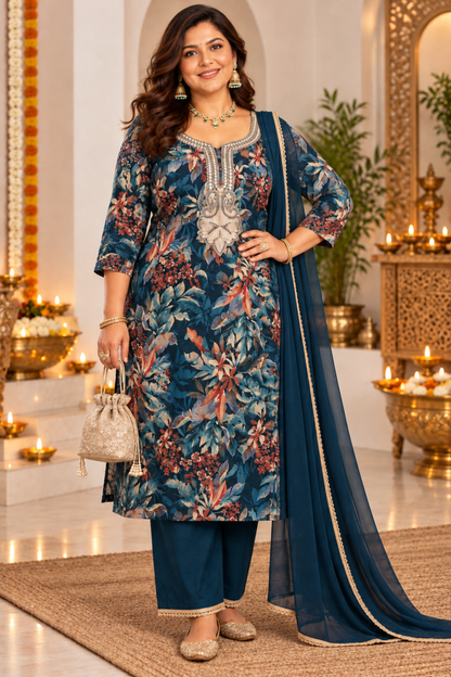 Teal Radiance Foiled Suit Set