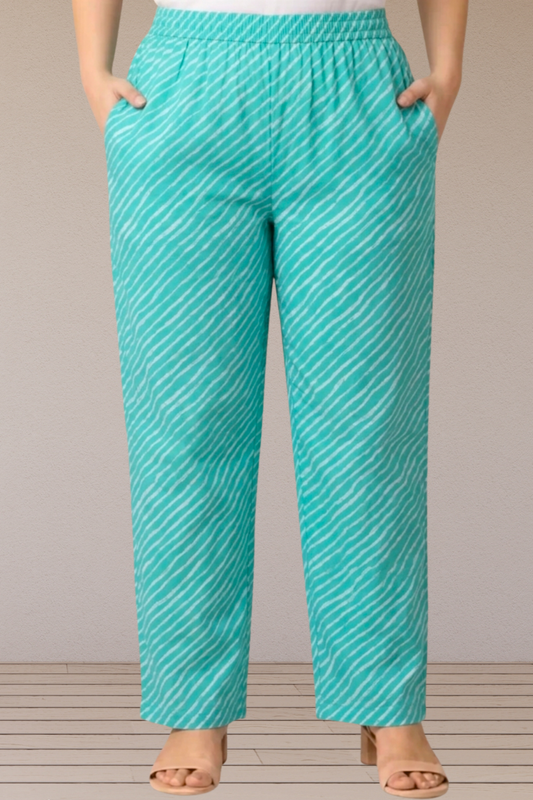 Teal Stripe Printed Cotton Pant
