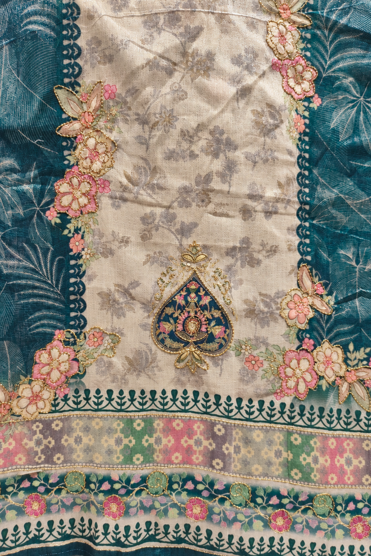 Teal Barfi Fancy Suit With Aari Work
