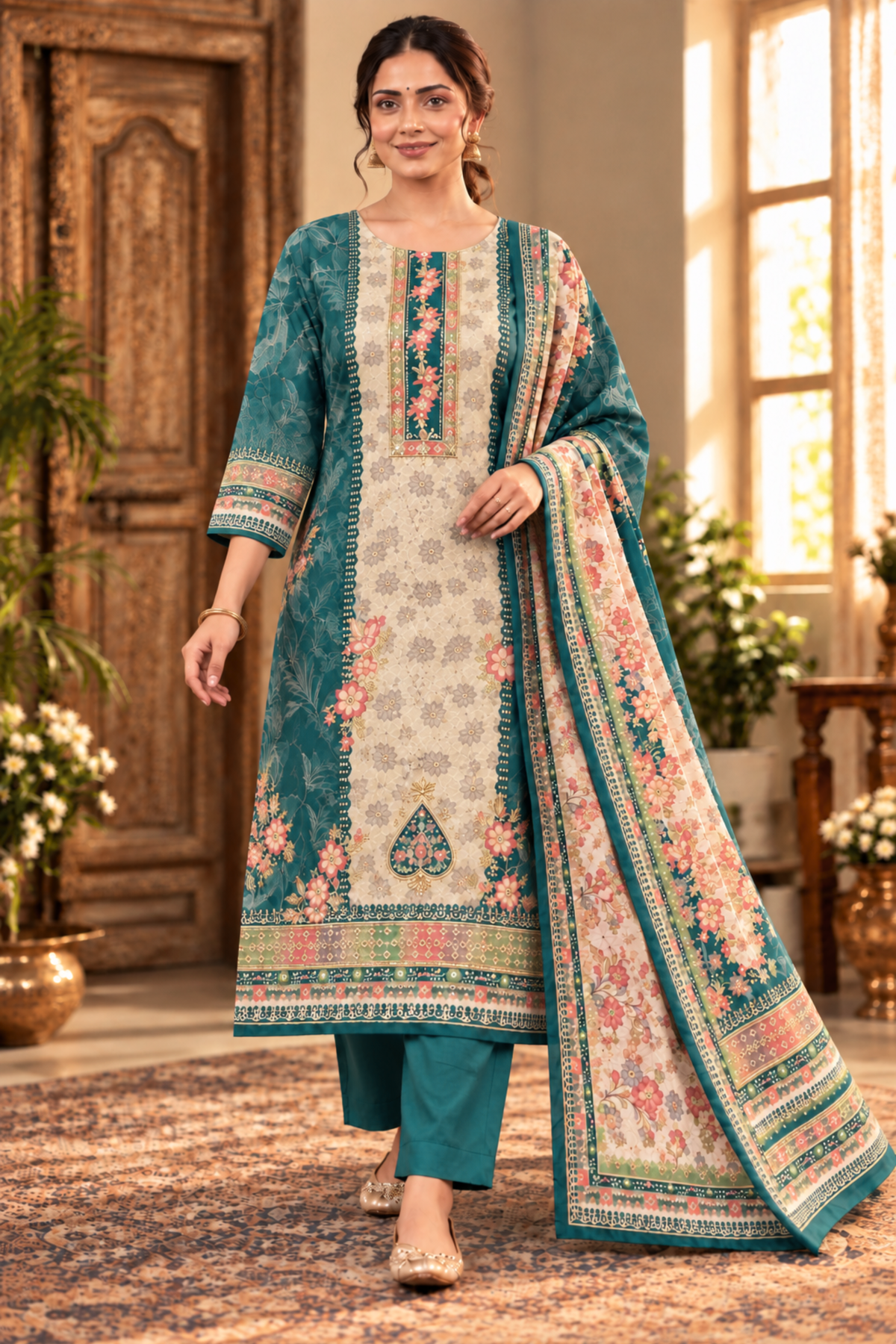 Teal Barfi Fancy Suit With Aari Work