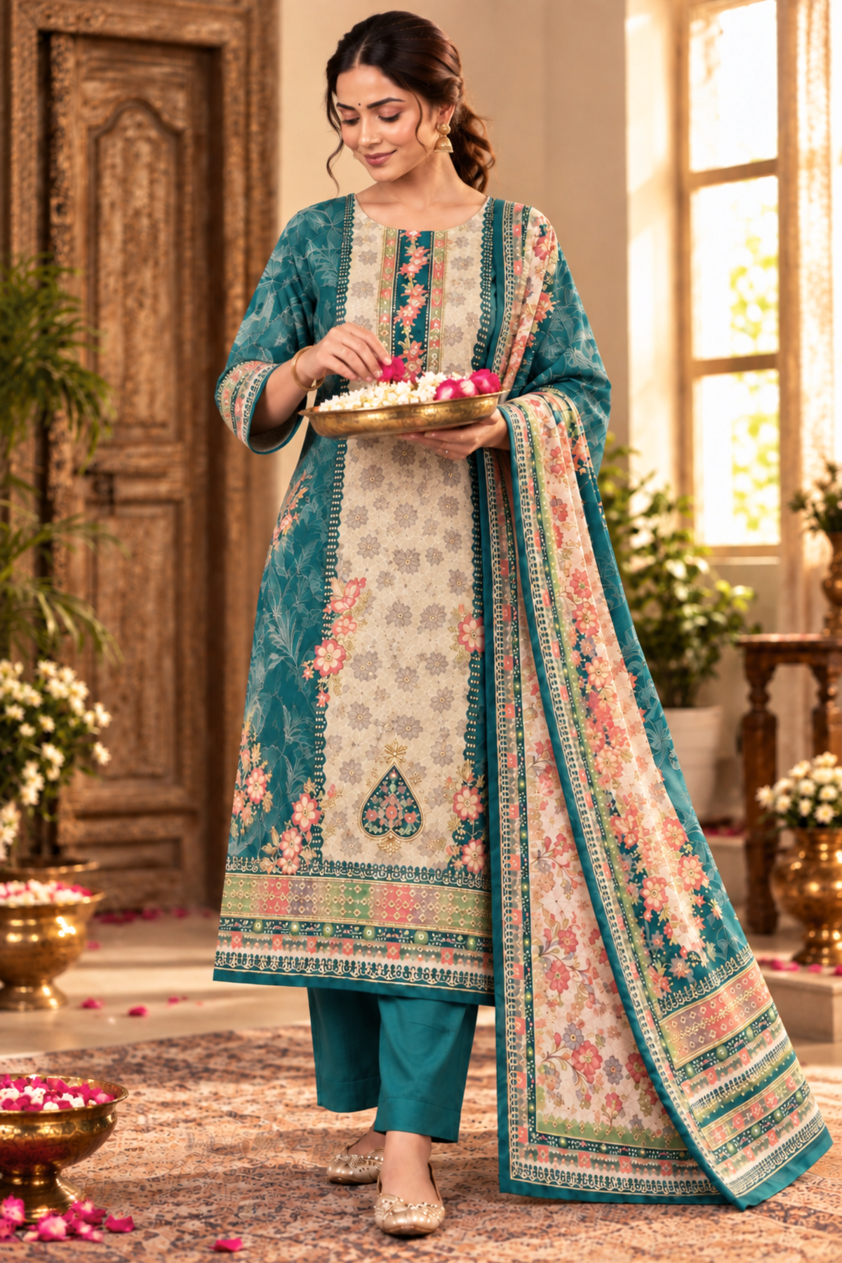 Teal Barfi Fancy Suit With Aari Work