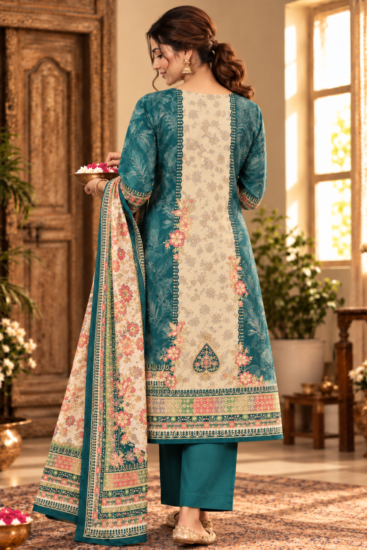Teal Barfi Fancy Suit With Aari Work