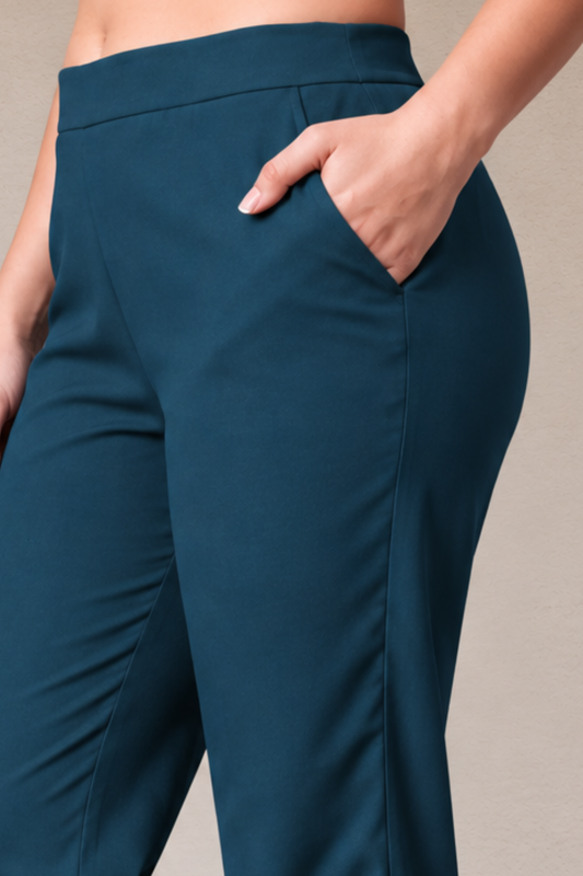 Teal Lycra Slub Pants