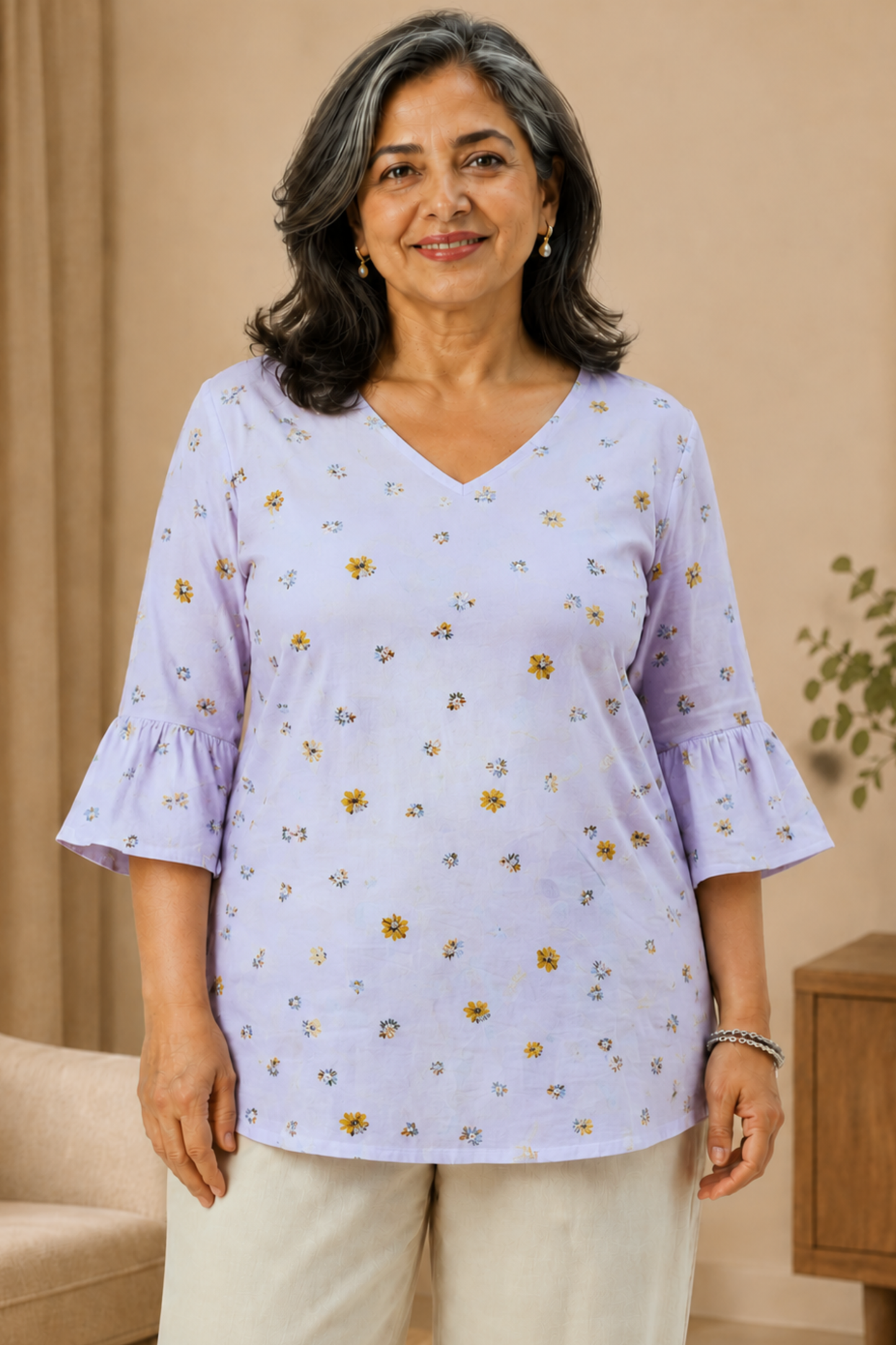 Soft Mauve Floral Printed Top