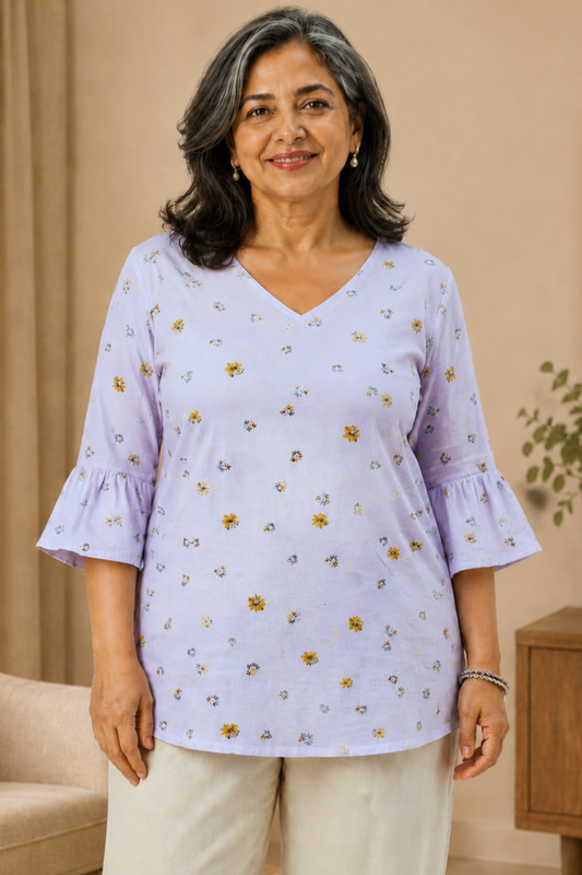 Delicate Floral Printed Cotton Top
