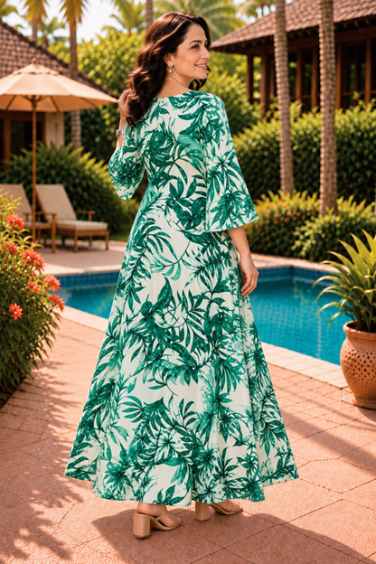 Tropical Jade Printed Dress With Pockets