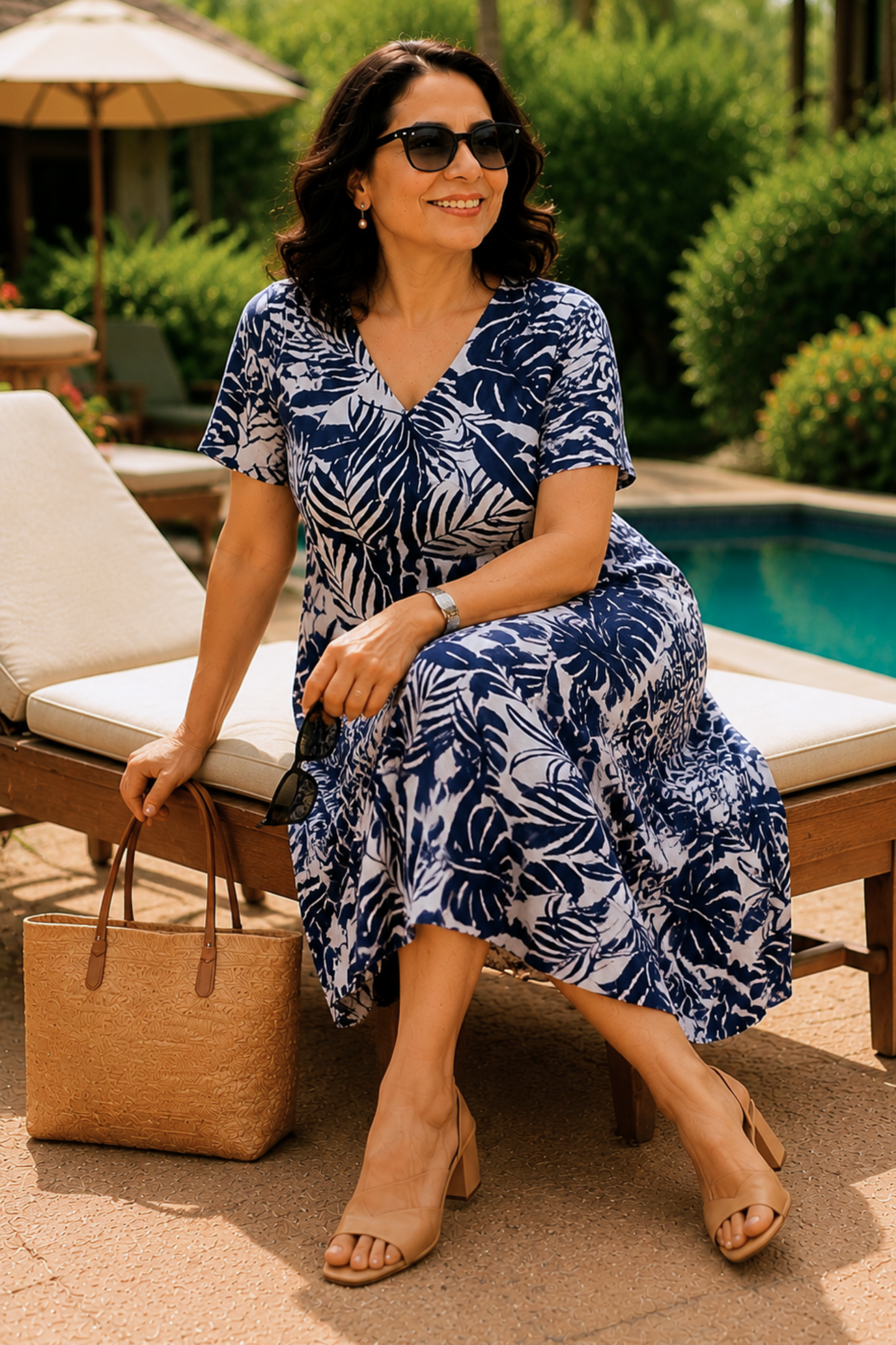 Tropical Tide Printed Dress With Pockets