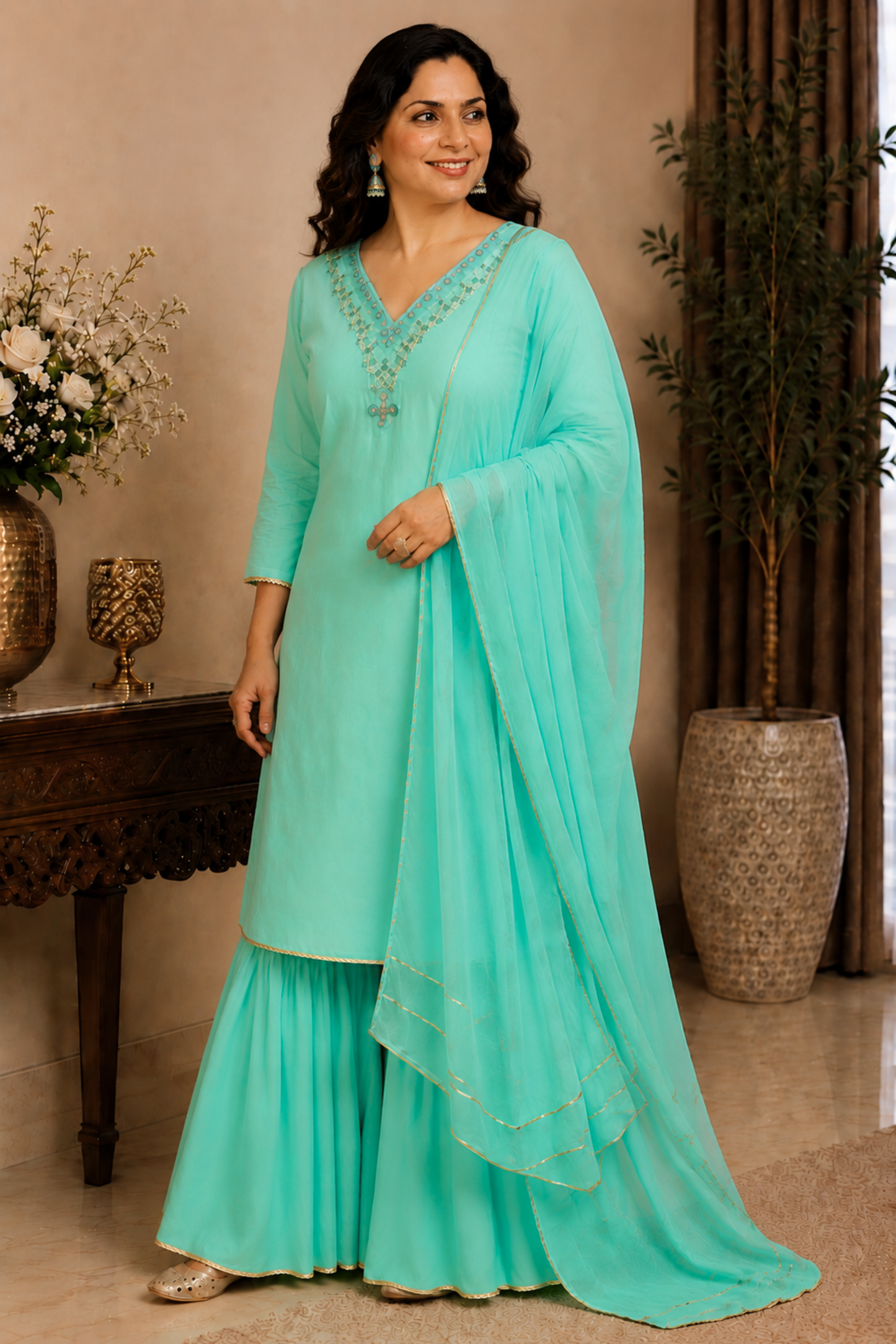 Turquoise Bliss Silk Suit Set